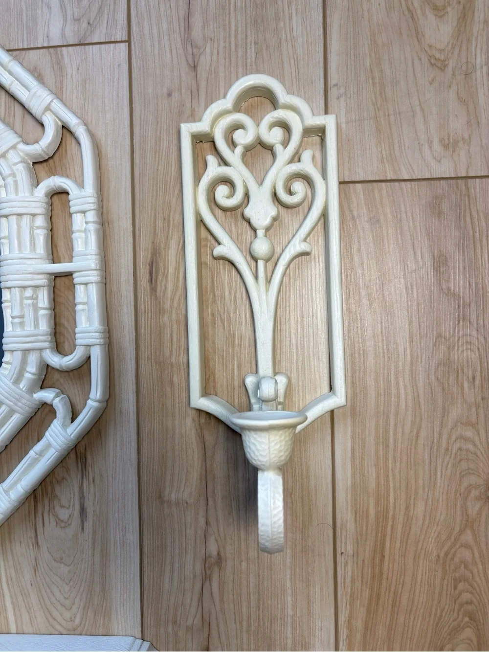 Vintage decor boho bamboo wicker mirror butterflies shelf towel & candle holder